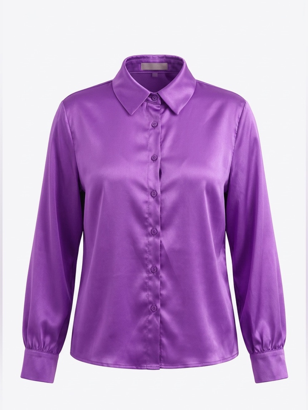 Women’s Purple Satin Button-Up Blouse  Size L